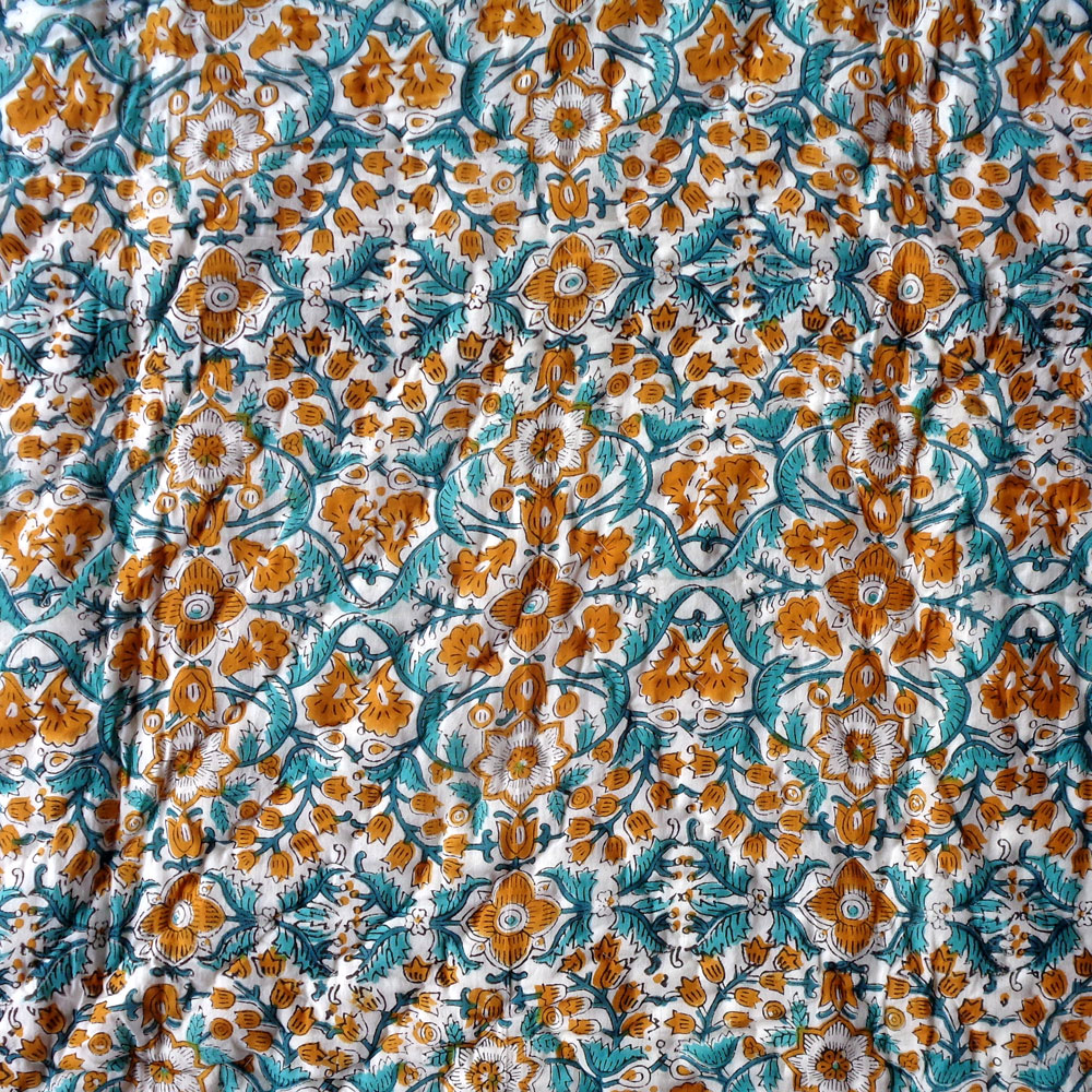 Hand Block Printed Baby Quilt 100x140 cm Jaipur Razai Phulwari Blue Tint 700651