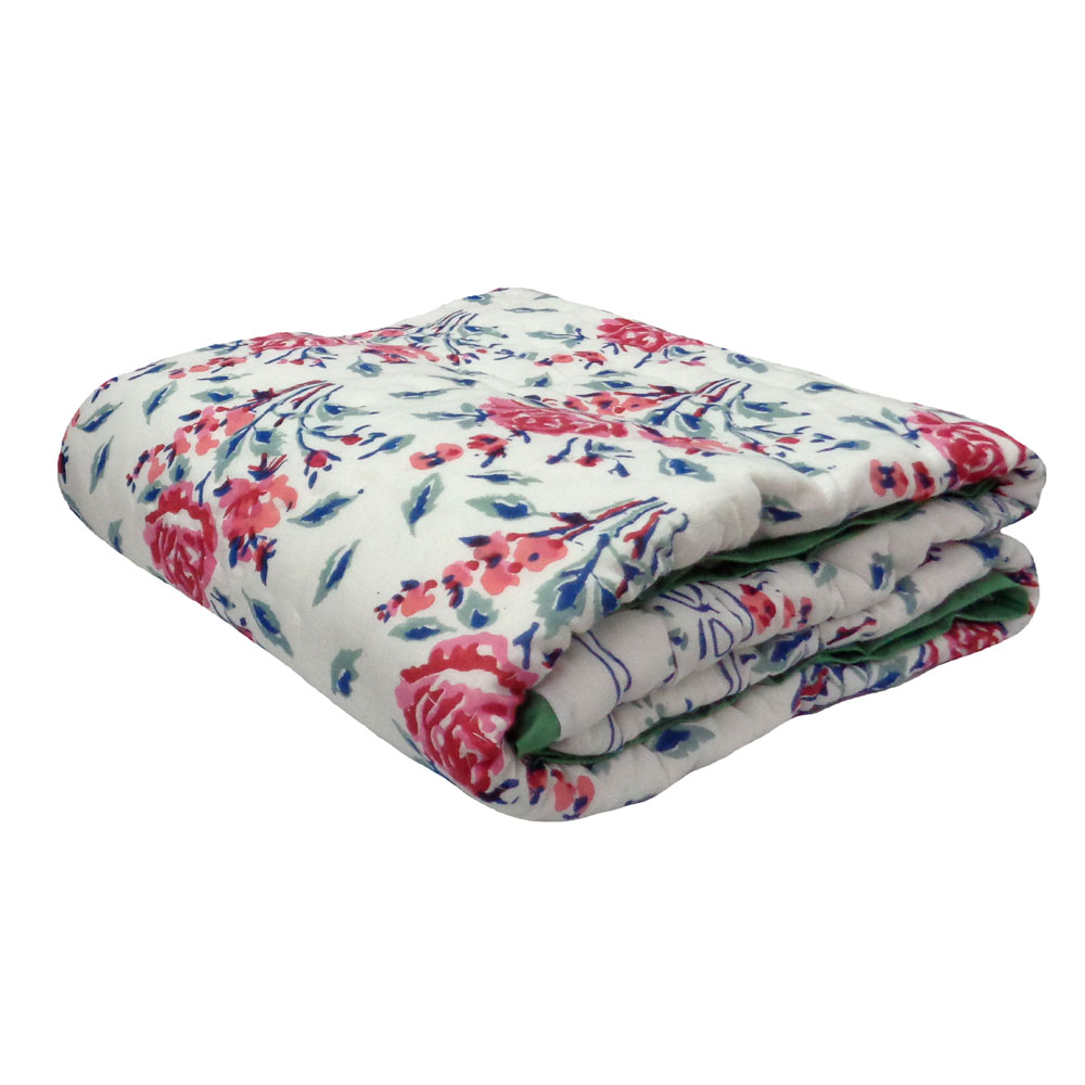 Hand Block Printed Baby Quilt 100x140 cm Jaipur Razai Roseline Pink 108751