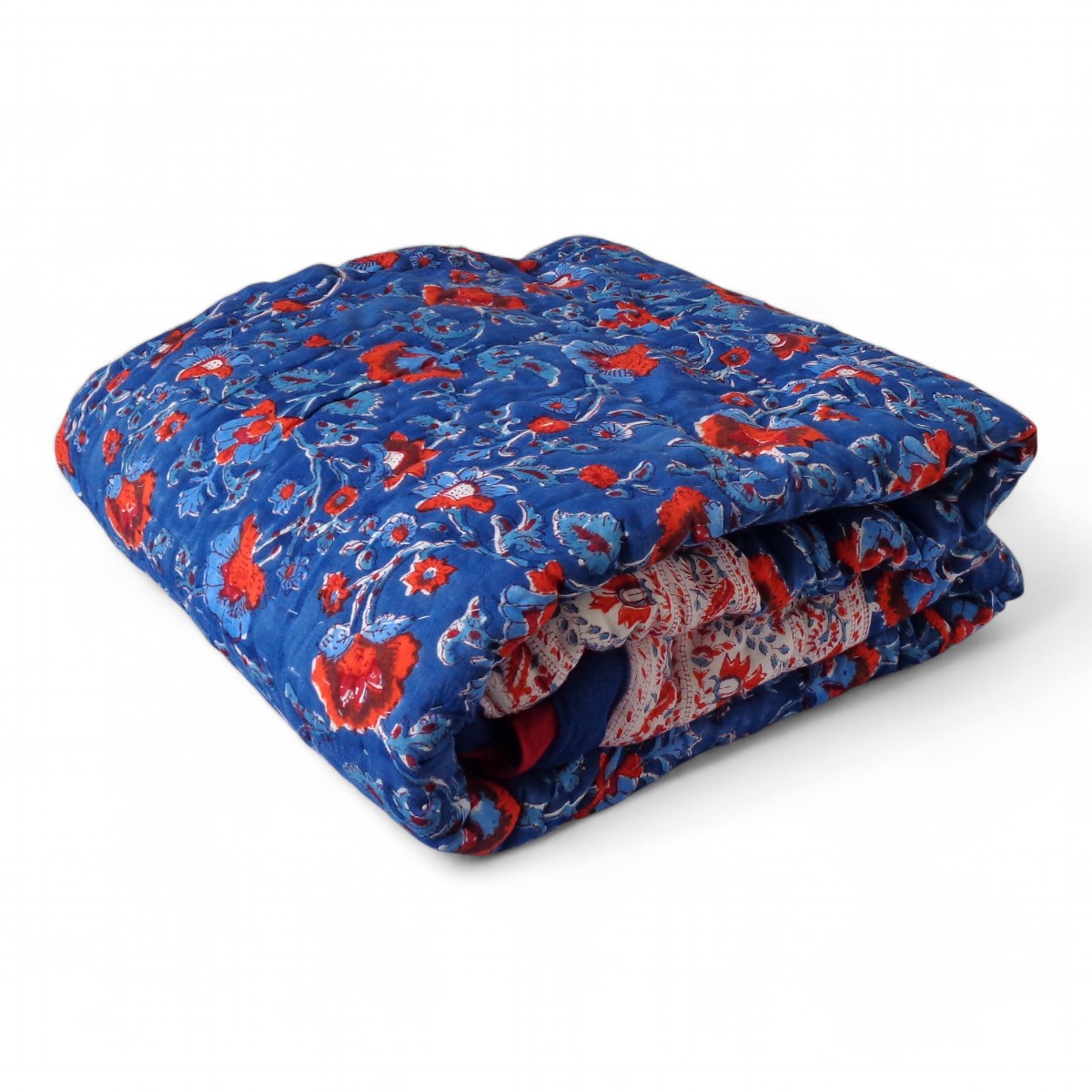 Hand Block Printed Baby Quilt 100x140 cm Jaipur Razai Rukhsana Dazzling Blue 906787