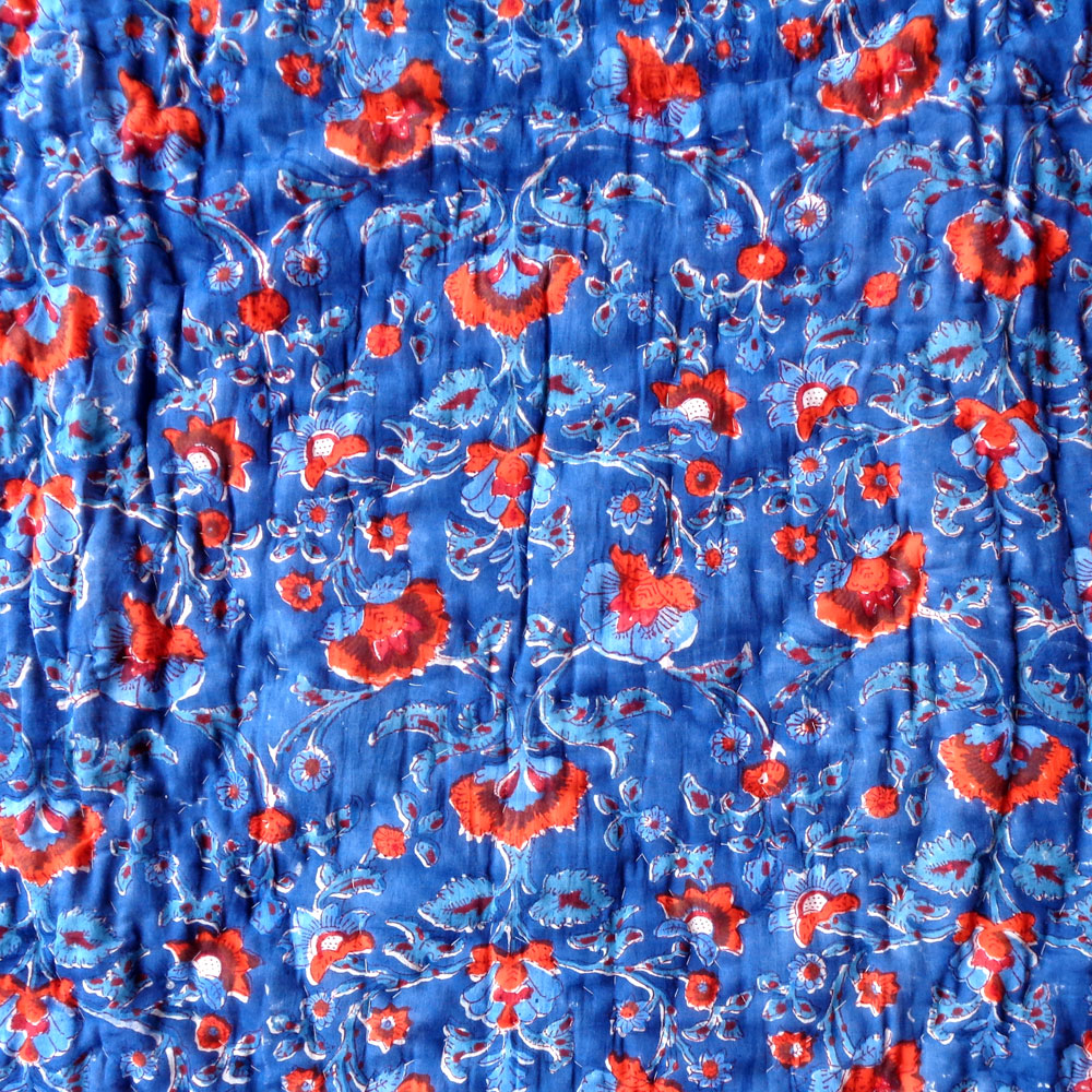 Hand Block Printed Baby Quilt 100x140 cm Jaipur Razai Rukhsana Dazzling Blue 906787