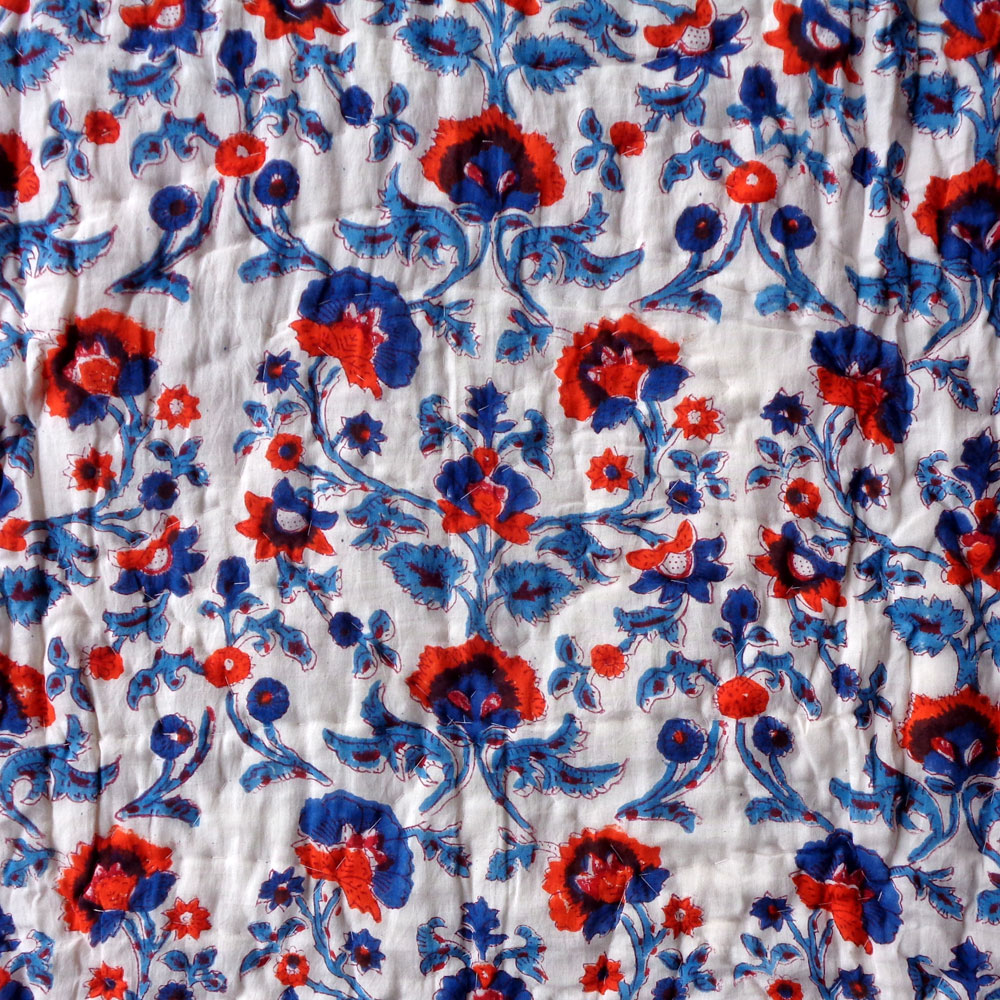 Hand Block Printed Baby Quilt 100x140 cm Jaipur Razai Rukhsana Dazzling Blue 906787