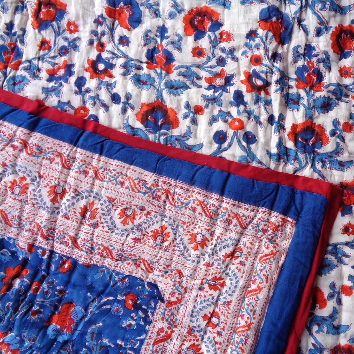 Hand Block Printed Baby Quilt 100x140 cm Jaipur Razai Rukhsana Dazzling Blue 906787