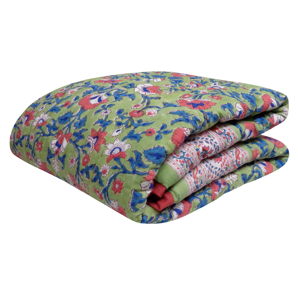 Hand Block Printed Baby Quilt 100x140 cm Jaipur Razai Rukhsana Jade Gud 204222