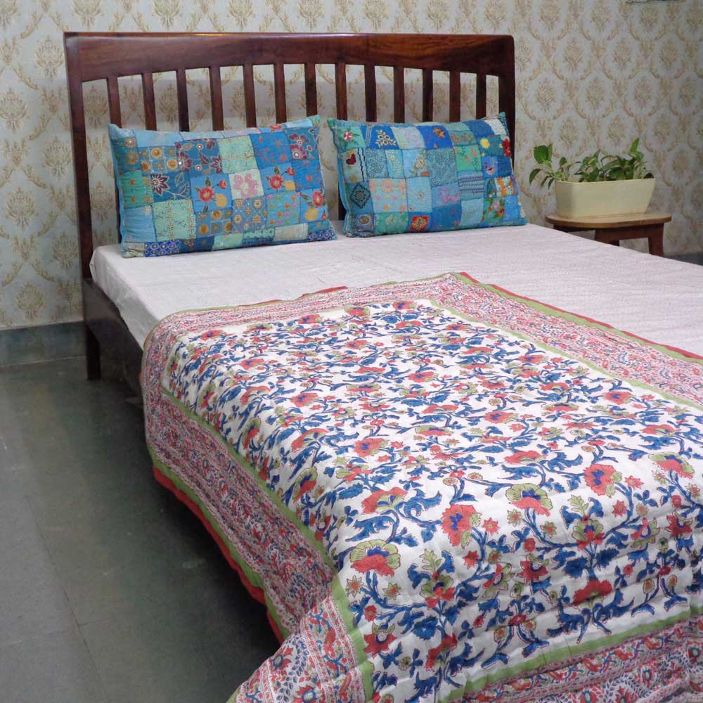 Hand Block Printed Baby Quilt 100x140 cm Jaipur Razai Rukhsana Jade Gud 204222