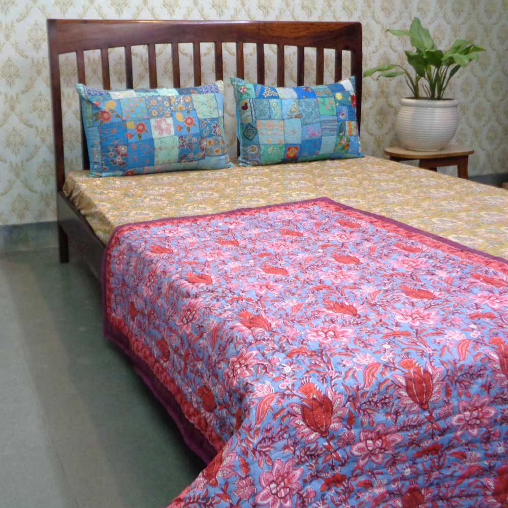 Hand Block Printed Baby Quilt 100x140 cm Jaipur Razai Firdaus Gud 204865