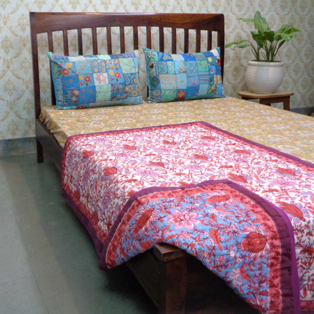Hand Block Printed Baby Quilt 100x140 cm Jaipur Razai Firdaus Gud 204865