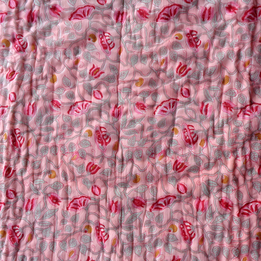 Hand Block Printed Baby Quilt 100x140 cm Jaipur Razai Waterlily Pink Gud 906174