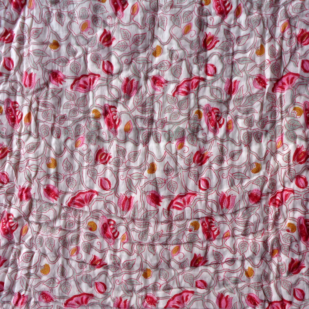 Hand Block Printed Baby Quilt 100x140 cm Jaipur Razai Waterlily Pink Gud 906174