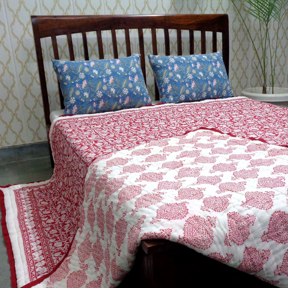 Hand Block Printed Cotton Quilt King Size  Bauhaus Lolipop 502191