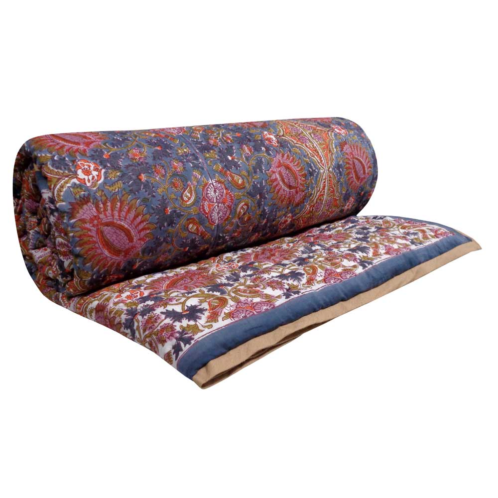 Hand Block Printed Cotton Quilt King Size Bird Of Paradise Gud 204347