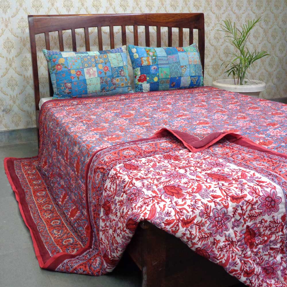 Hand Block Printed Cotton King Size Quilt Firdaus Gud 204865
