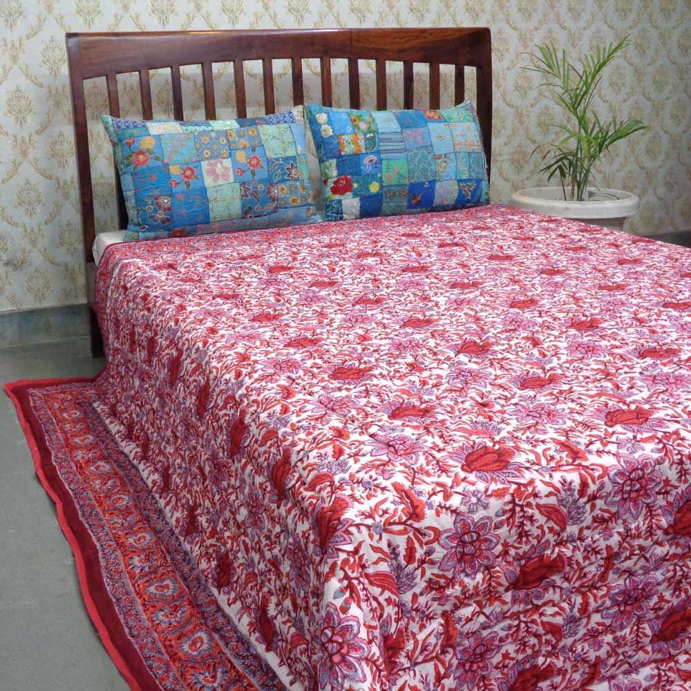 Hand Block Printed Cotton King Size Quilt Firdaus Gud 204865