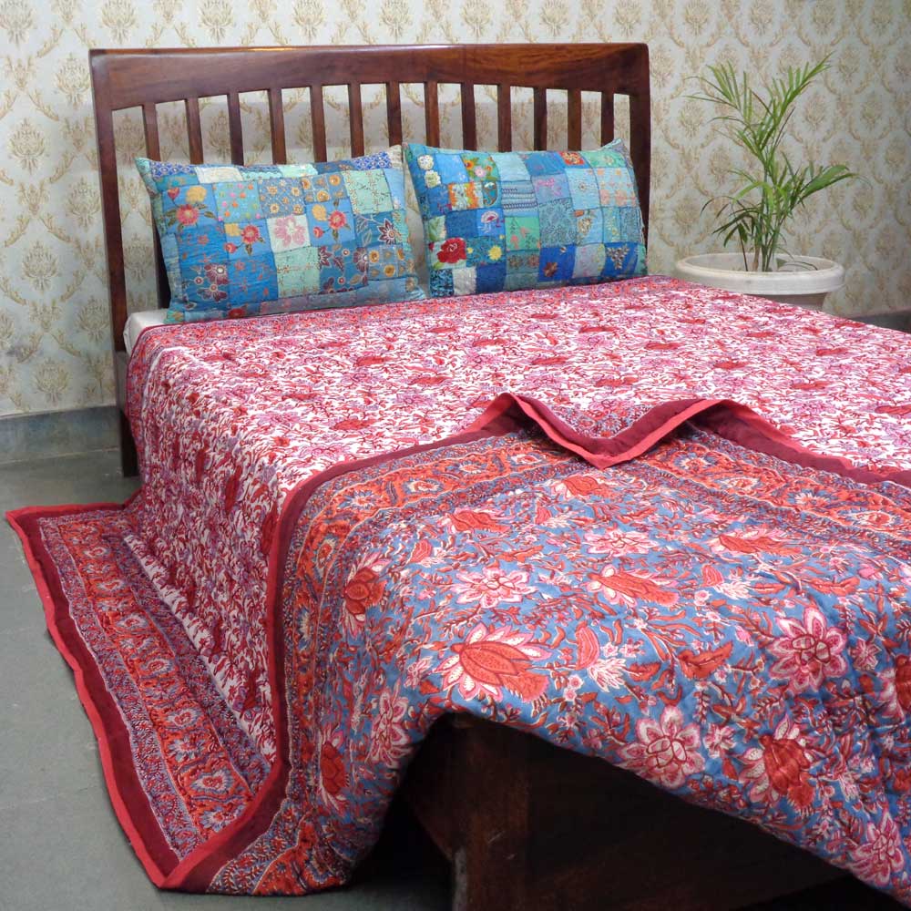Hand Block Printed Cotton King Size Quilt Firdaus Gud 204865