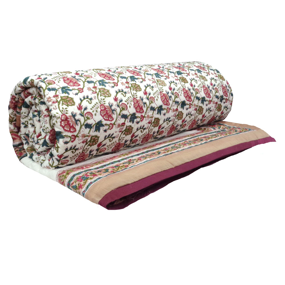 Hand Block Printed Cotton King Size Quilt Genda Bale 204998