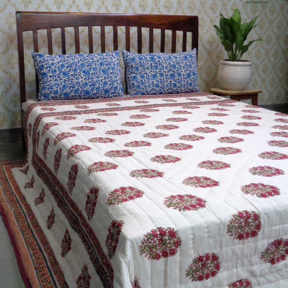Hand Block Printed Cotton King Size Quilt Genda Bale 204998