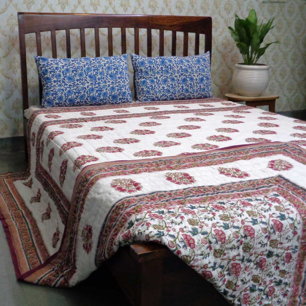 Hand Block Printed Cotton King Size Quilt Genda Bale 204998