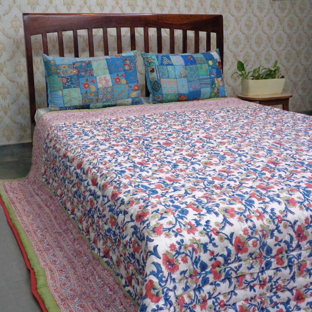 Hand Block Printed Cotton King Size Quilt Rukhsana Jade Gud 204222