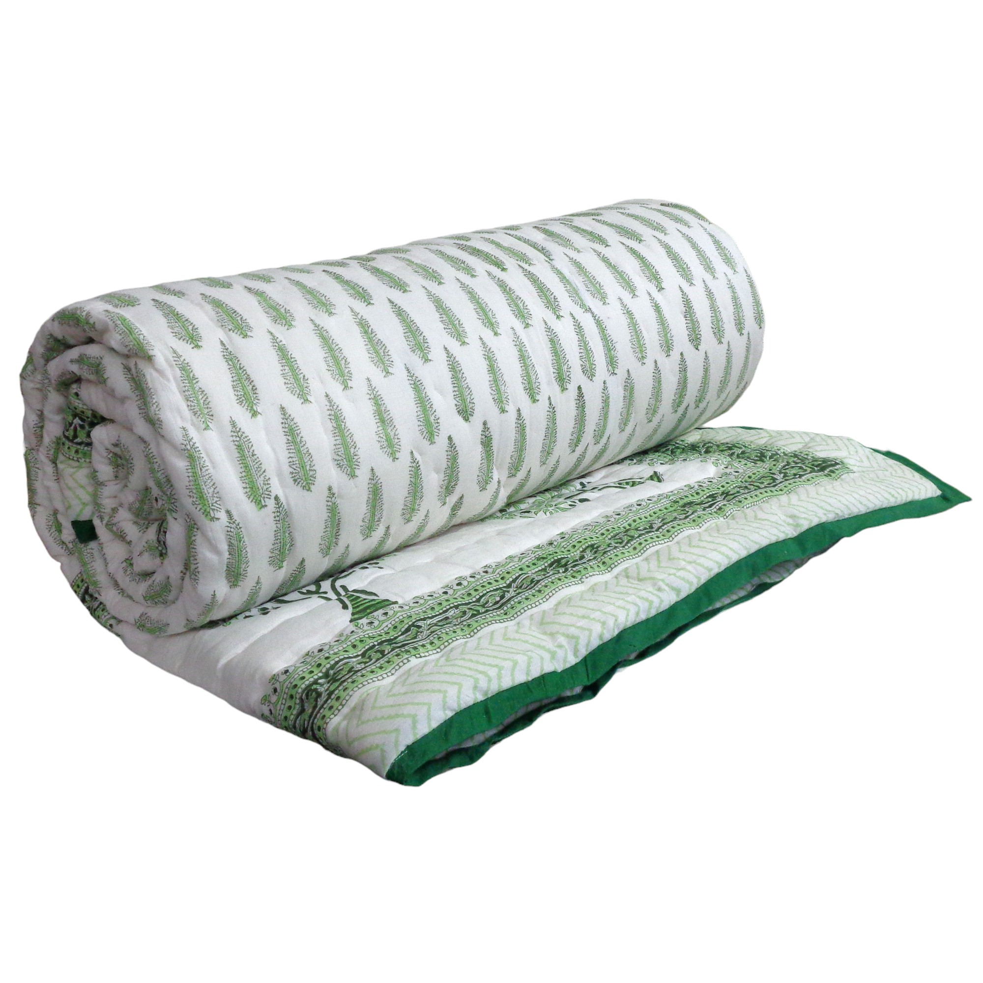 Hand Block Printed Cotton Quilt King Size  Winter Fall Tree Vineyard 302395