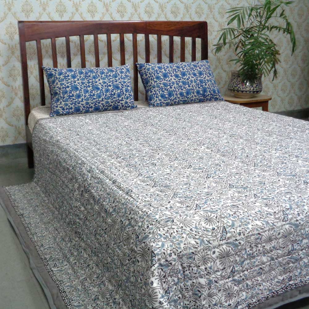 Queen Size Soft Cotton Quilt Handmade Passion Flower Grey 108709