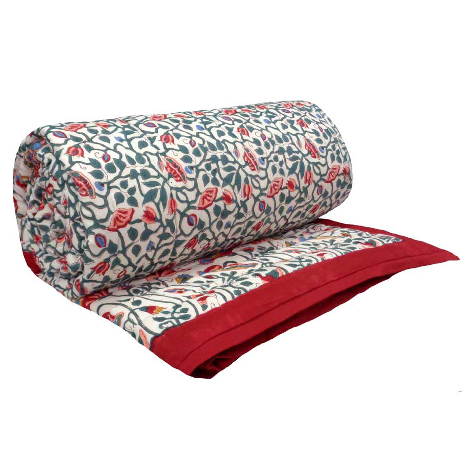 Queen Size Soft Cotton Quilt Handmade  Waterlily Red 100407