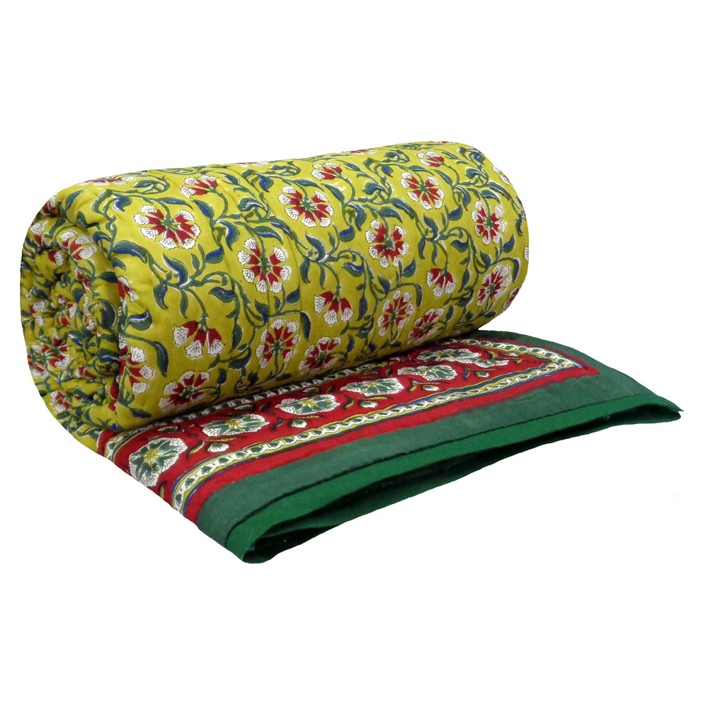 Queen Size Soft Cotton Quilt Handmade Chakri Green 102380