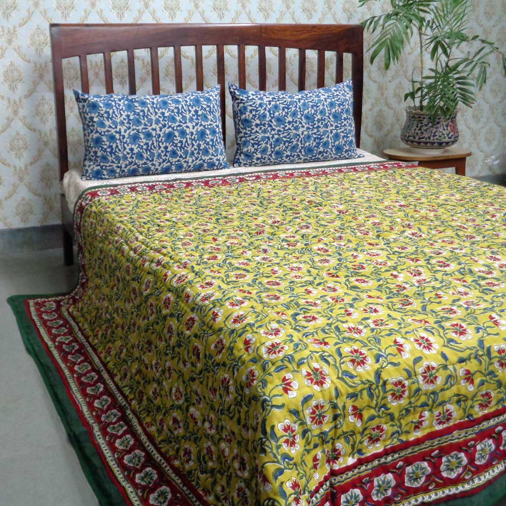 Queen Size Soft Cotton Quilt Handmade Chakri Green 102380