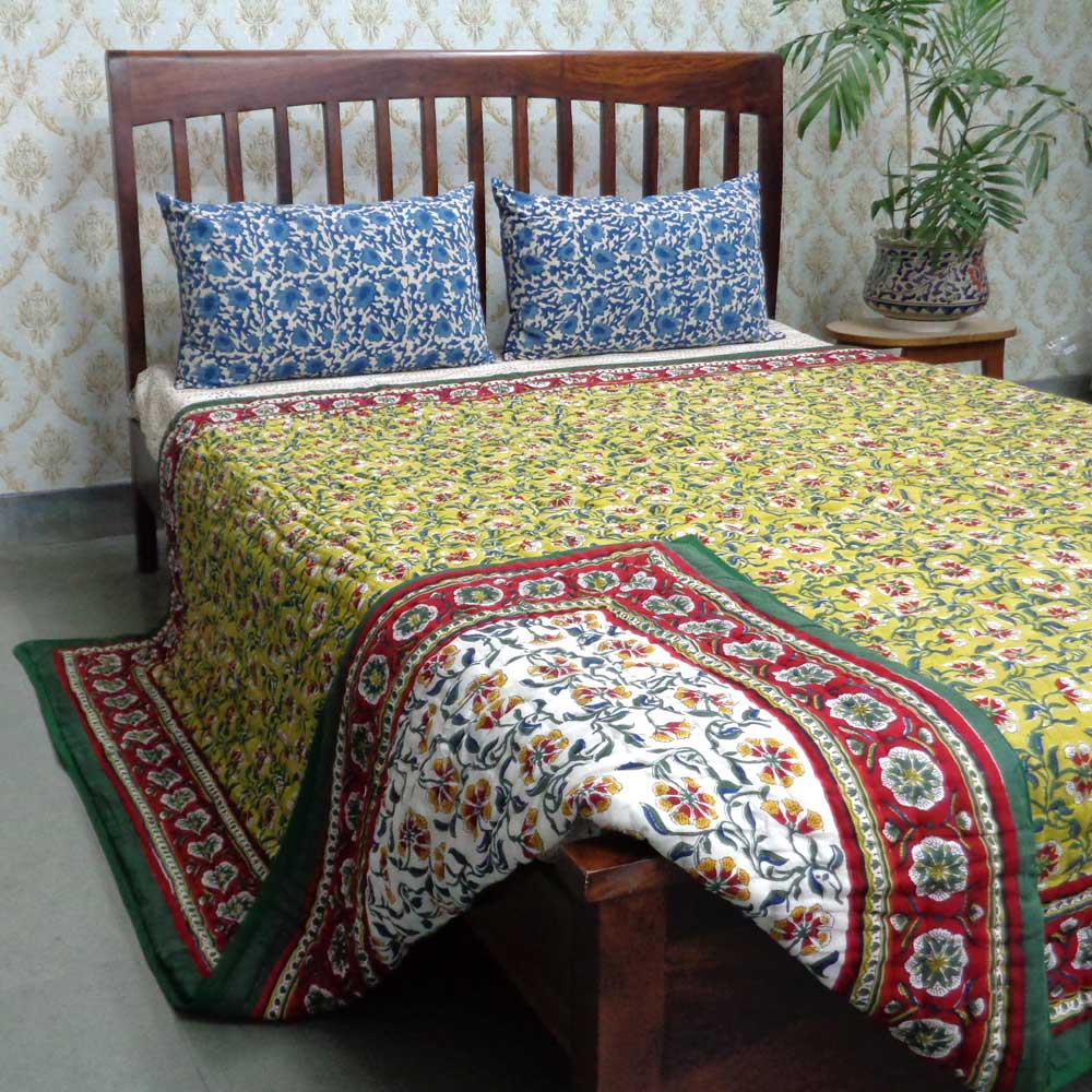 Queen Size Soft Cotton Quilt Handmade Chakri Green 102380