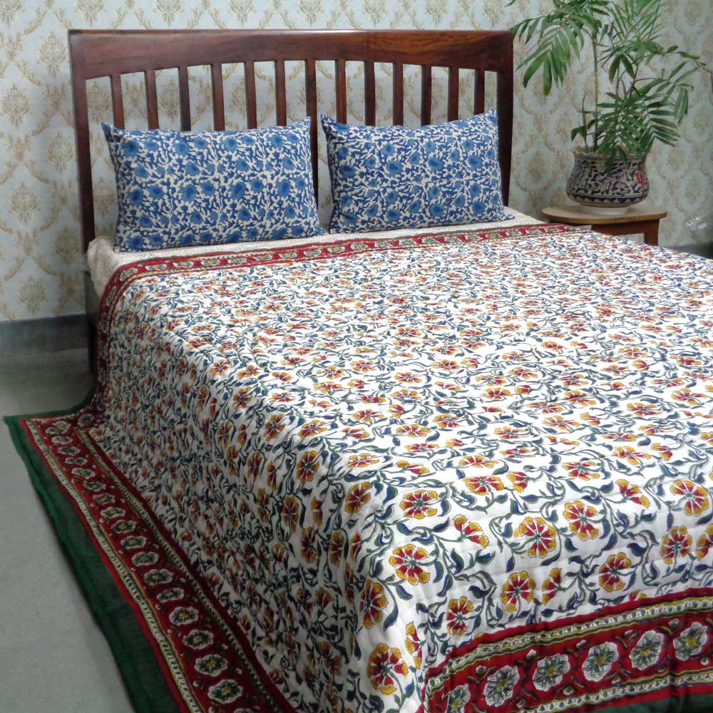 Queen Size Soft Cotton Quilt Handmade Chakri Green 102380