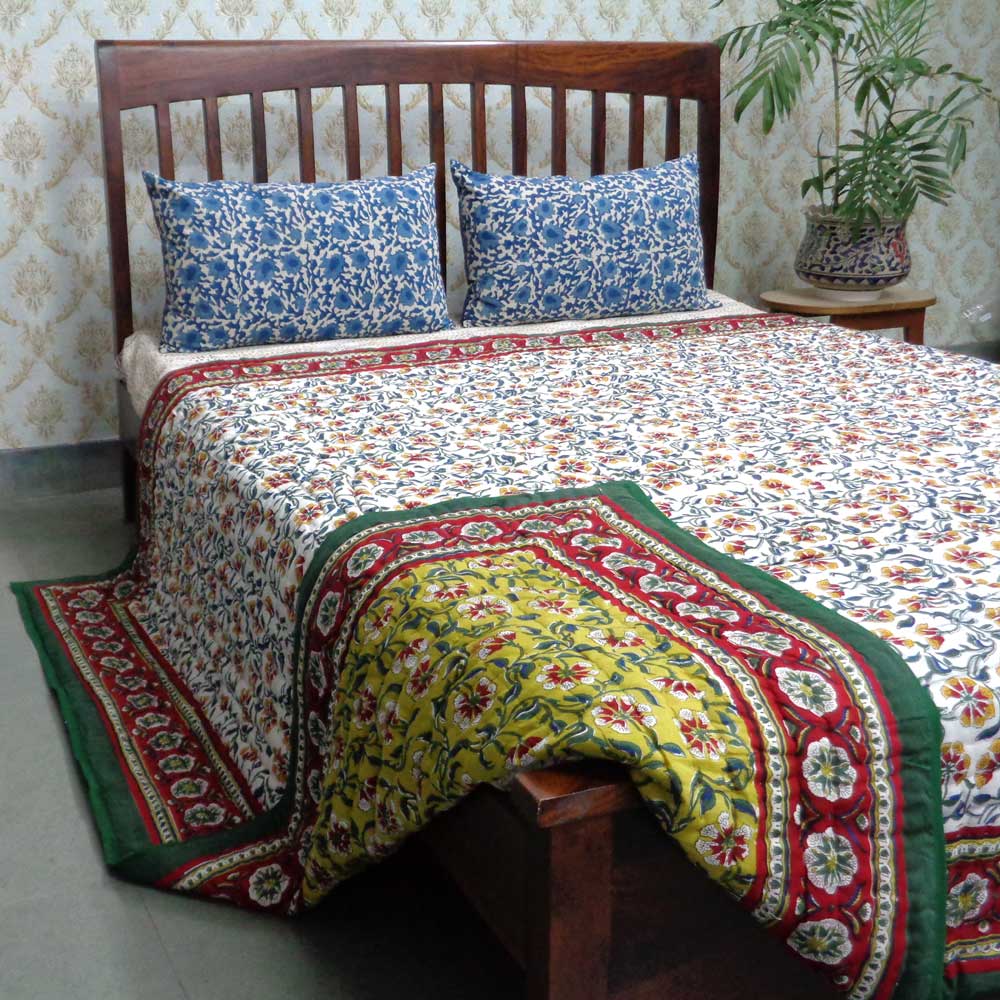 Queen Size Soft Cotton Quilt Handmade Chakri Green 102380