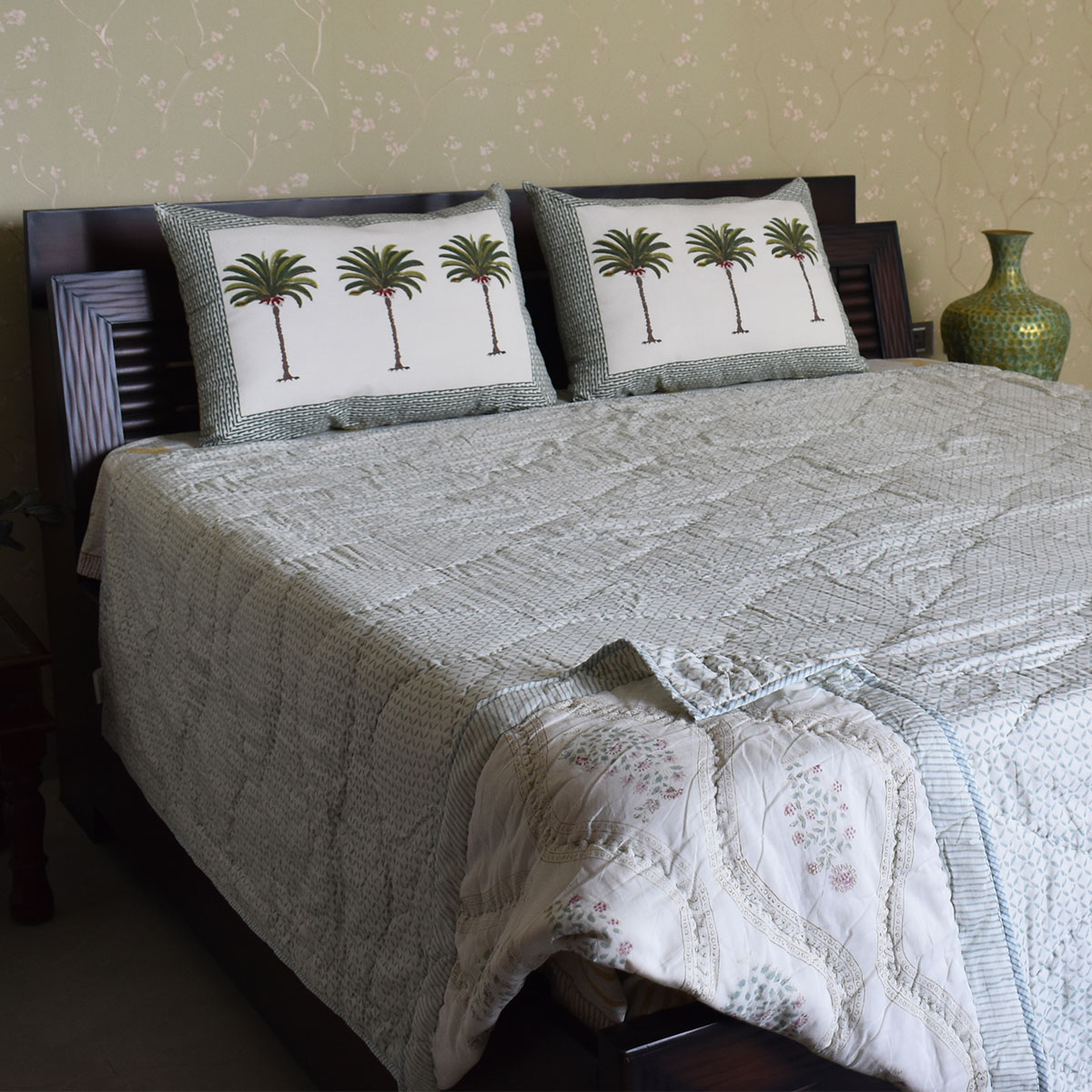 Hand Block Printed Cotton Queen Size Quilt 200713