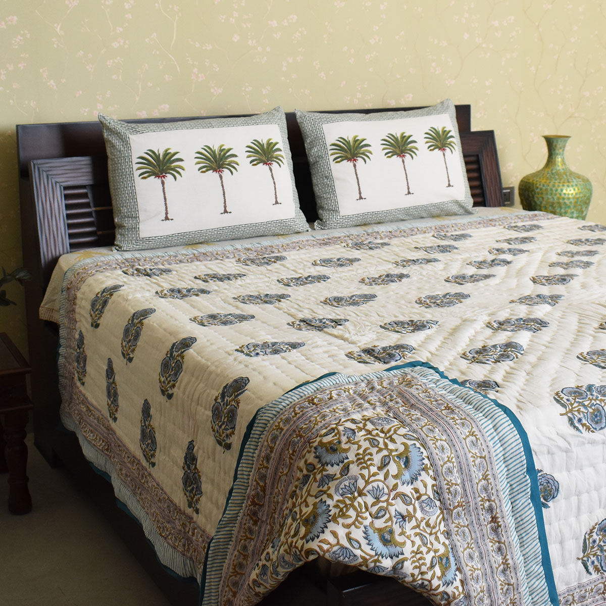Hand Block Printed Cotton Queen Size Quilt  202524