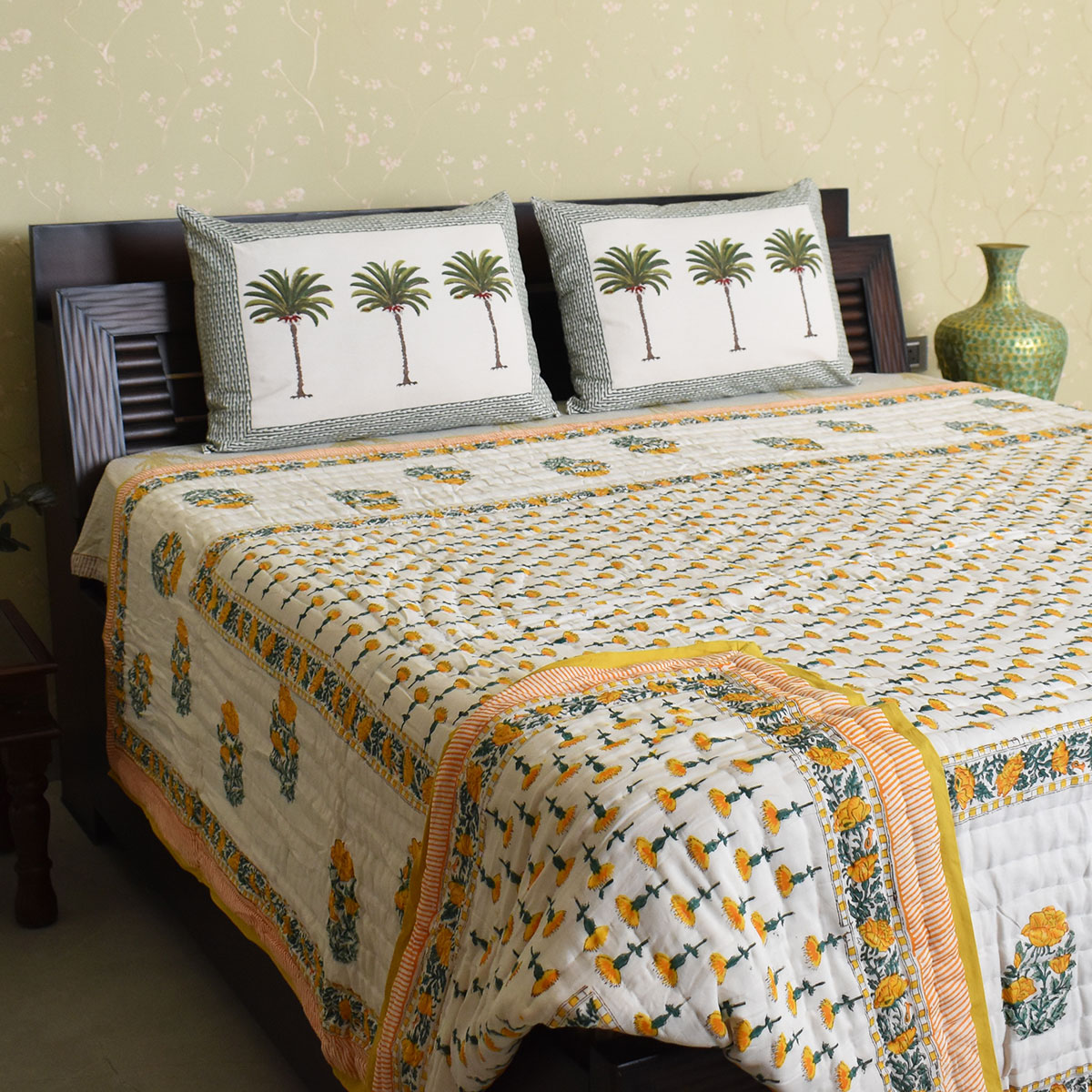 Hand Block Printed Cotton Queen Size Quilt  202525