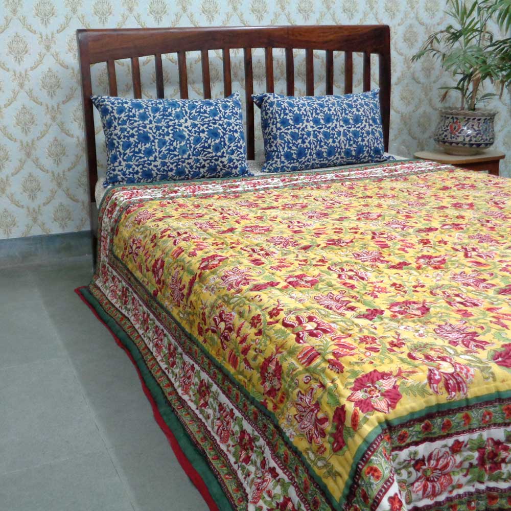 Queen Size Soft Cotton Quilt Handmade  Anarkali Lime 0967