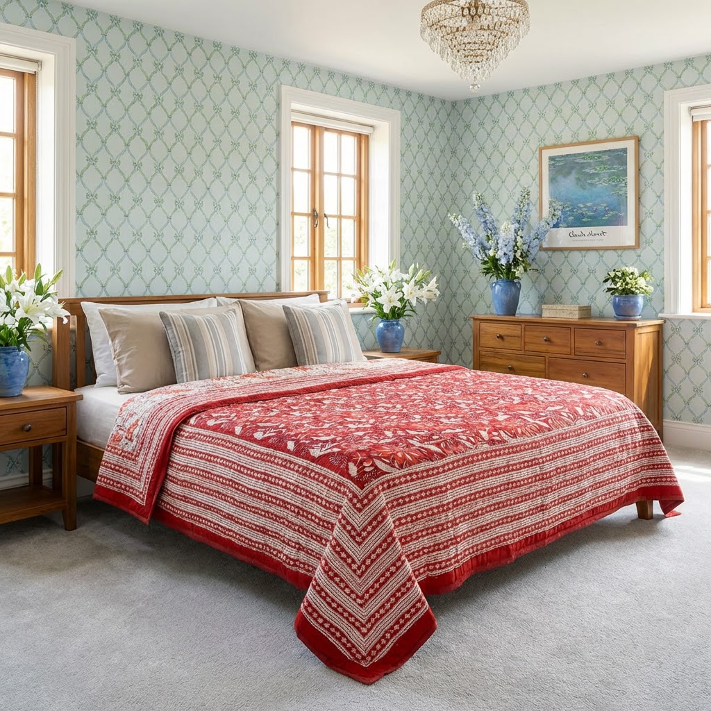 Cotton Quilt King Size Bossanova Red Gud 208858