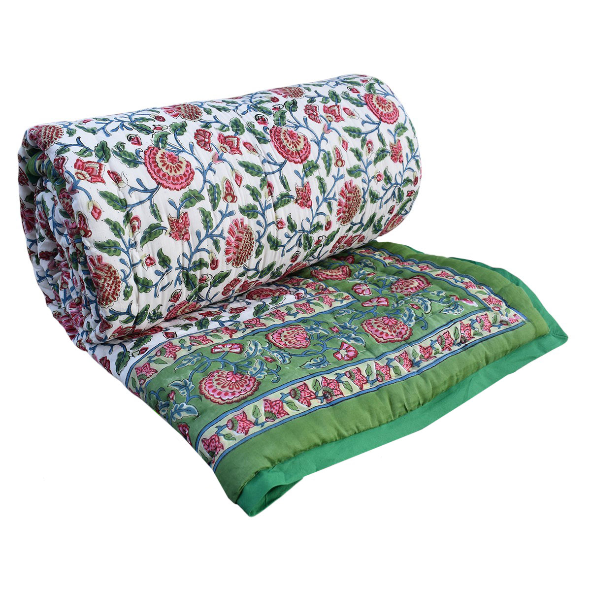 Hand Block Printed Cotton Queen Size Quilt Dawn Glory 251205