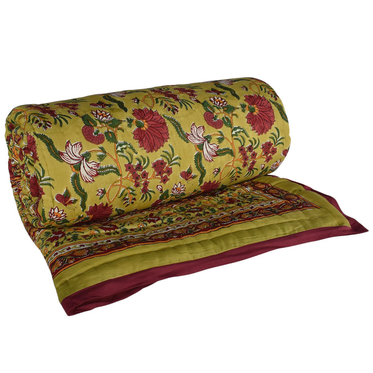 Queen Size Soft Cotton Quilt Handmade Flower Blossom Canary 102799