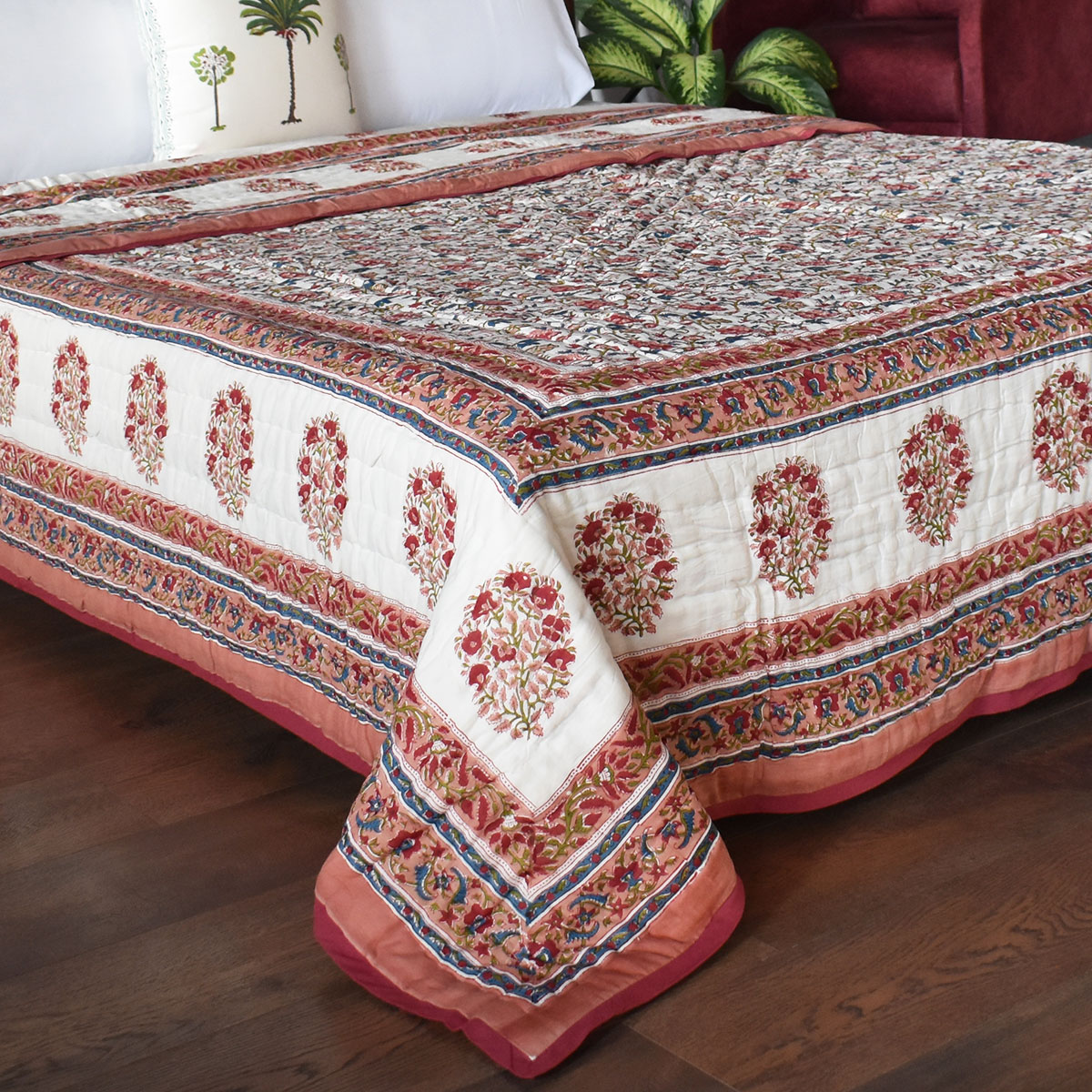 Hand Block Printed Cotton King Size Quilt Genda Bale 204998