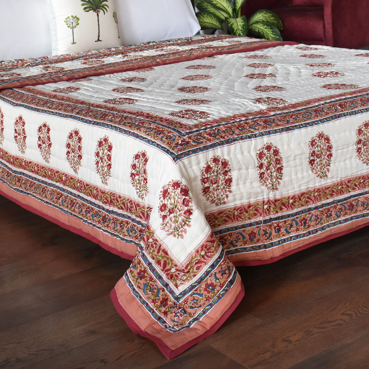 Hand Block Printed Cotton King Size Quilt Genda Bale 204998