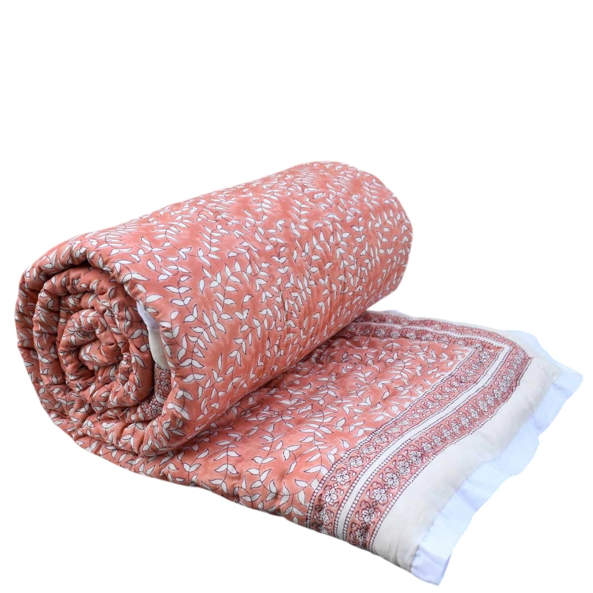 Hand Block Printed Cotton King Size Quilt Harmony Peach Fill 260415