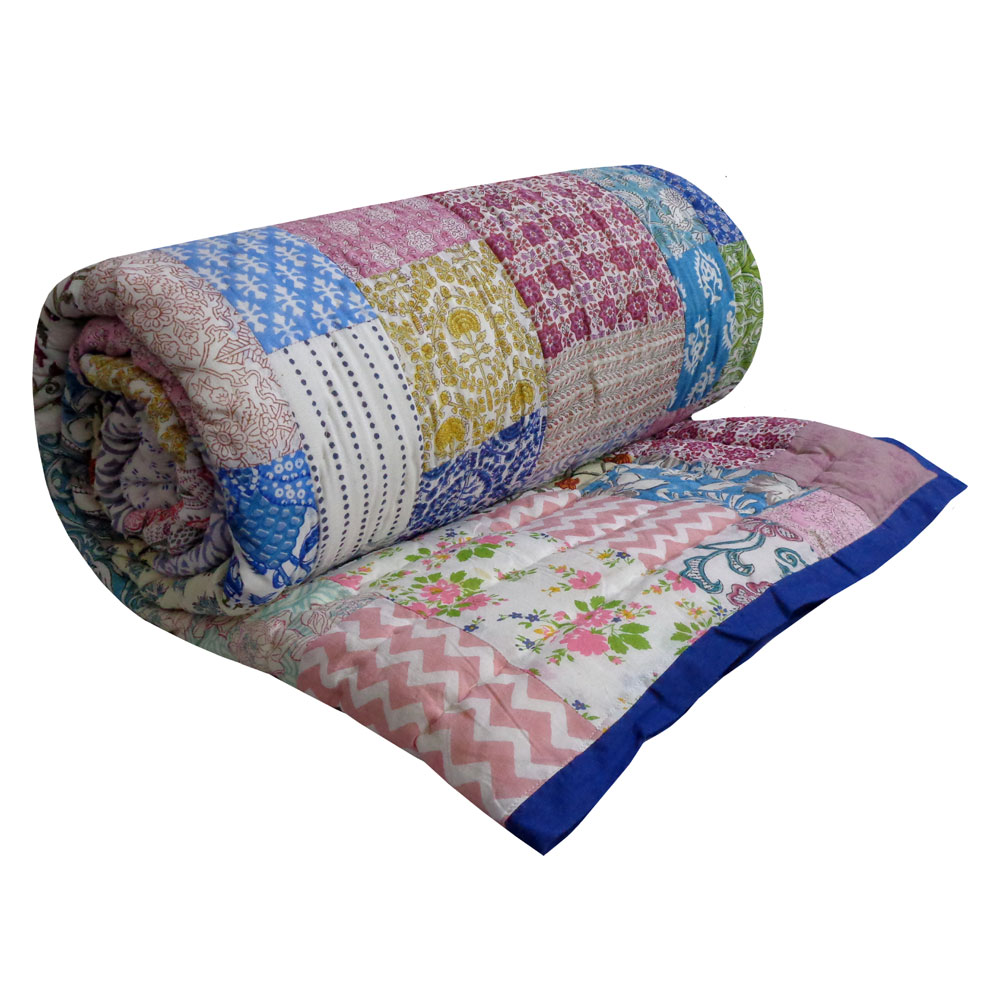 Hand Block Printed Cotton Patchwork Queen Size Quilt 203740