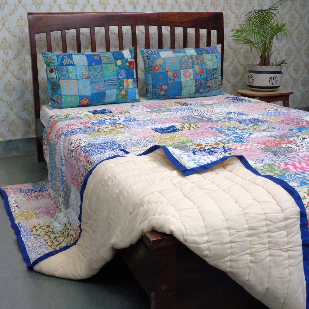 Hand Block Printed Cotton Patchwork Queen Size Quilt 203740