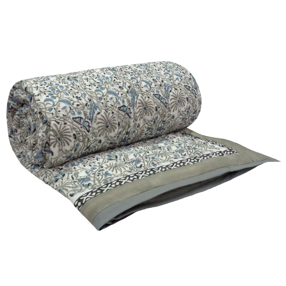 Handmade Block Printed Cotton Twin Size Quilt Passion Flower 108709