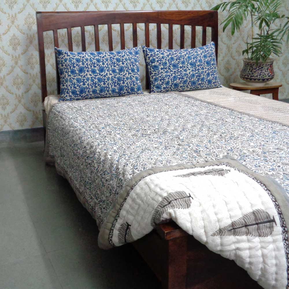 Handmade Block Printed Cotton Twin Size Quilt Passion Flower 108709