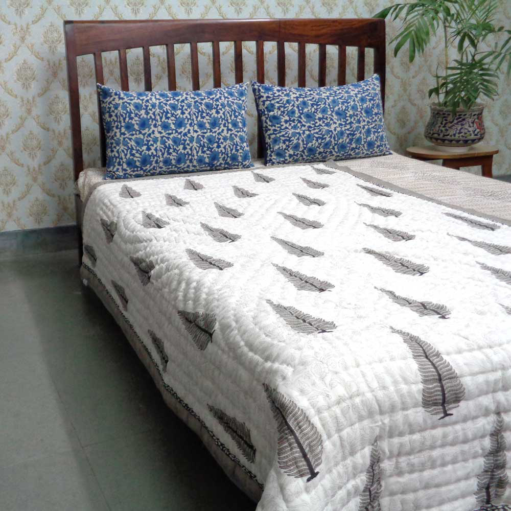 Handmade Block Printed Cotton Twin Size Quilt Passion Flower 108709