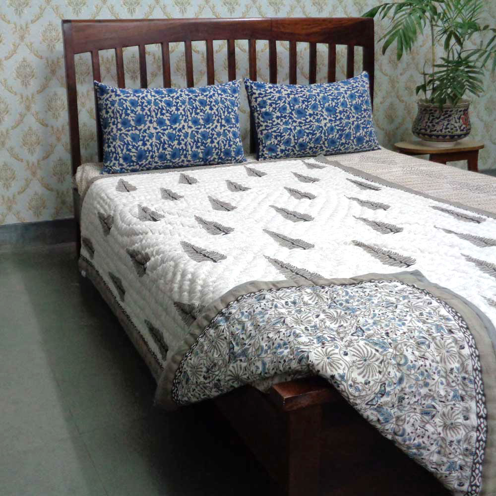 Handmade Block Printed Cotton Twin Size Quilt Passion Flower 108709