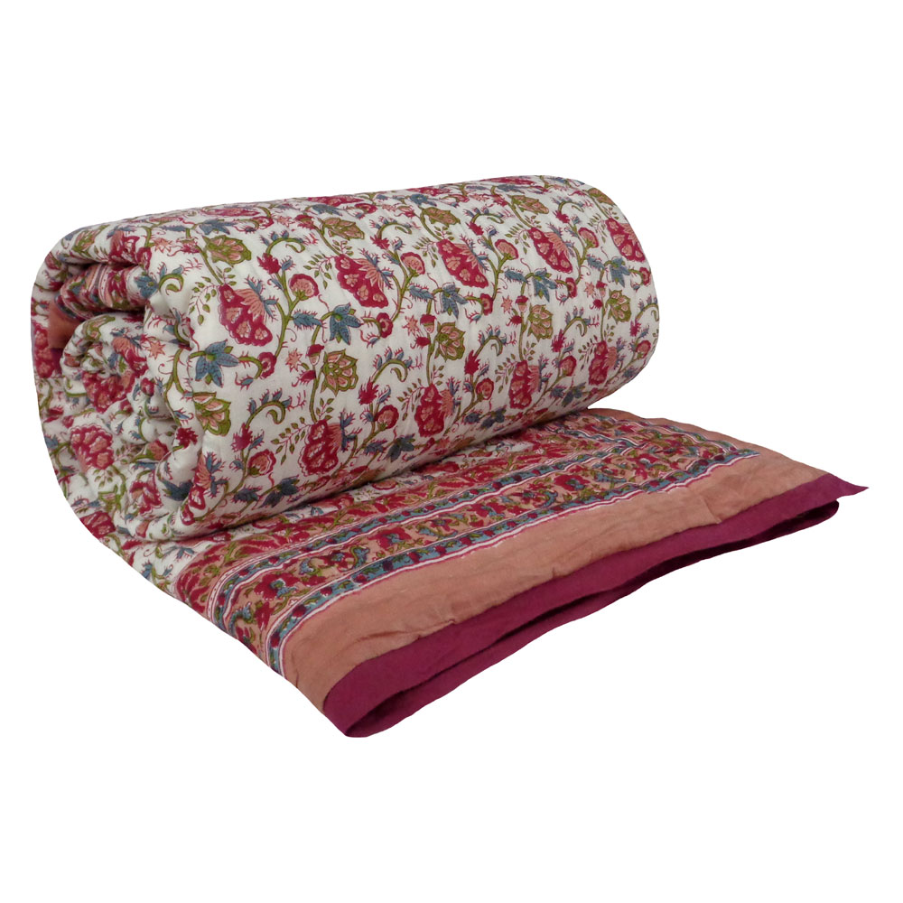 Handmade Block Printed Cotton Twin Size Quilt Genda Bale 105180