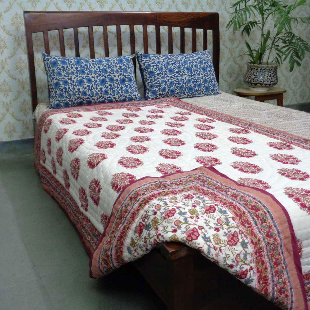 Handmade Block Printed Cotton Twin Size Quilt Genda Bale 105180