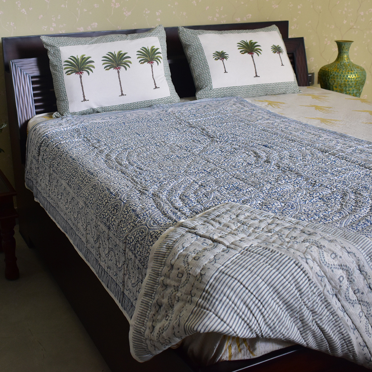 Hand Block Printed Cotton Twin Size Quilt  202220