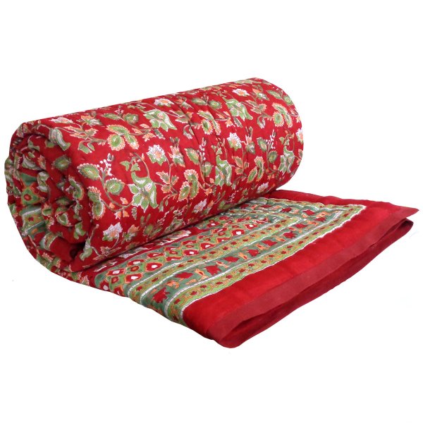 Hand Block Printed Cotton Twin Size Quilt Apple Blossom 605165