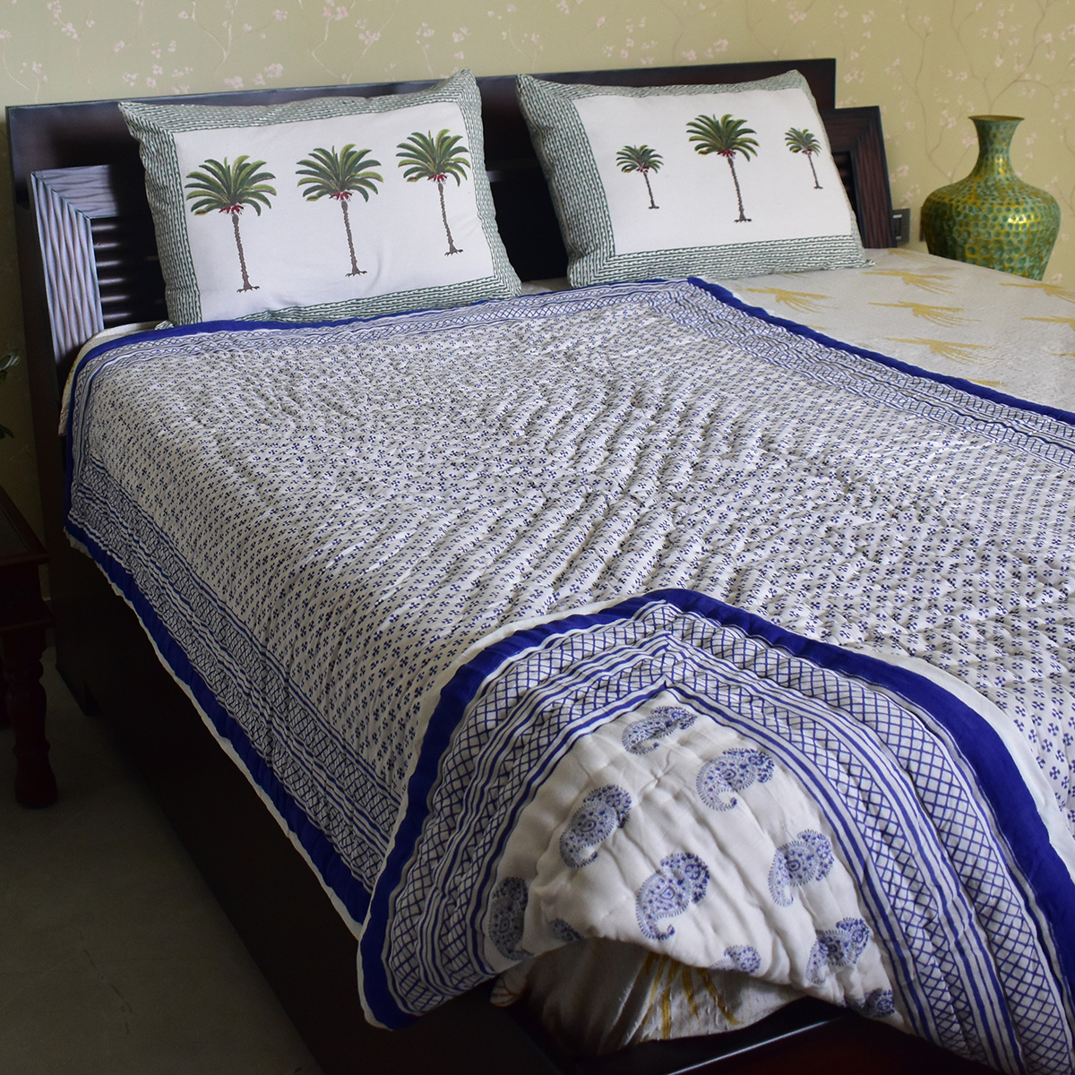 Hand Block Printed Cotton Twin Size Quilt 808181